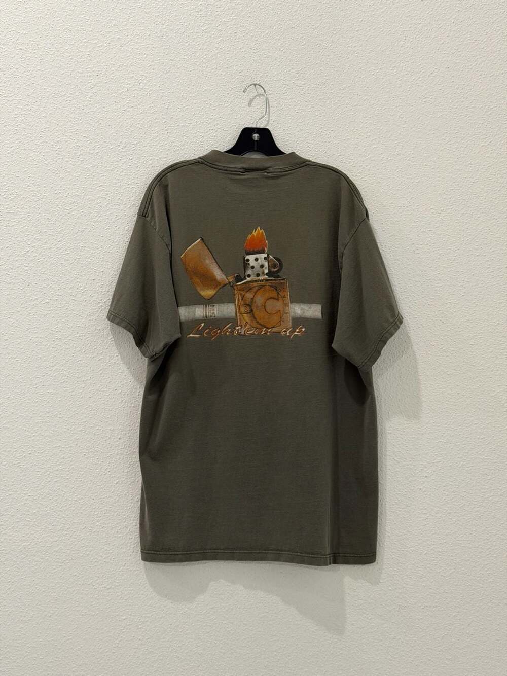 Vintage BC Ethic Light 'Em Up Graphic T-Shirt Olive Green Size XL